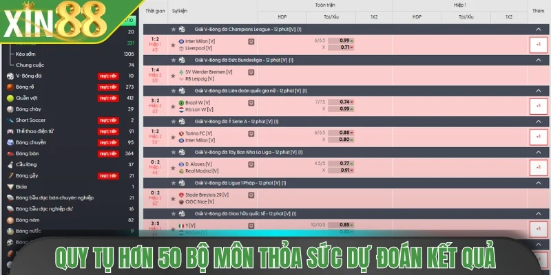 Quy tụ hơn 50 bộ môn thỏa sức dự đoán kết quả